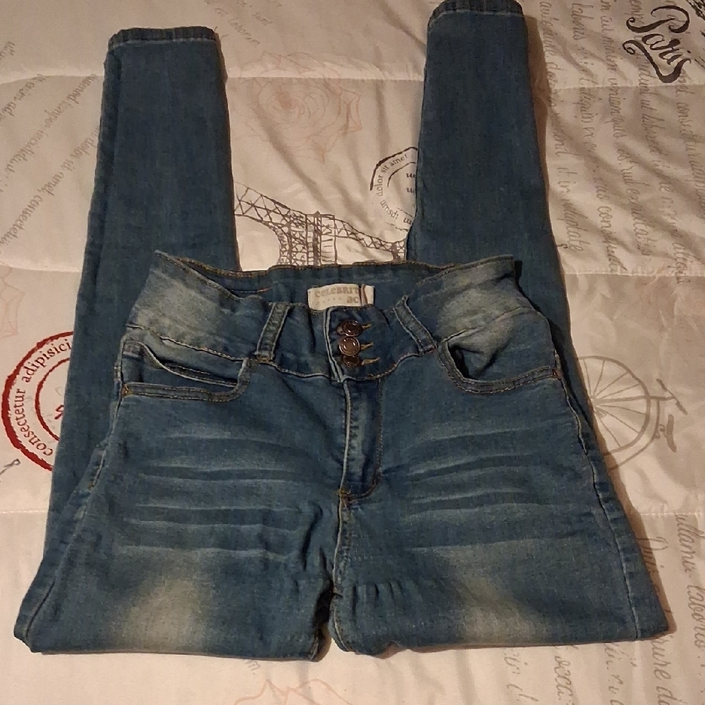 Blue High Rise Slim Fit Jeans with Vintage Fading